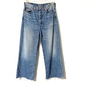 Ética Etica  Denim High Rise Wide Leg Jeans Raw Hem Blue Size 27
